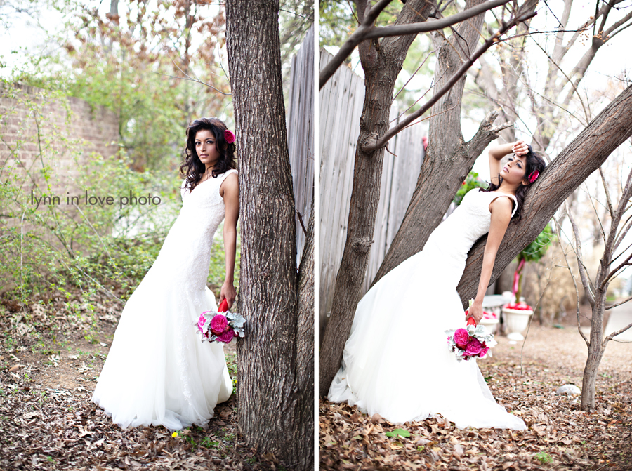 Dallas Bride lying on tree branch