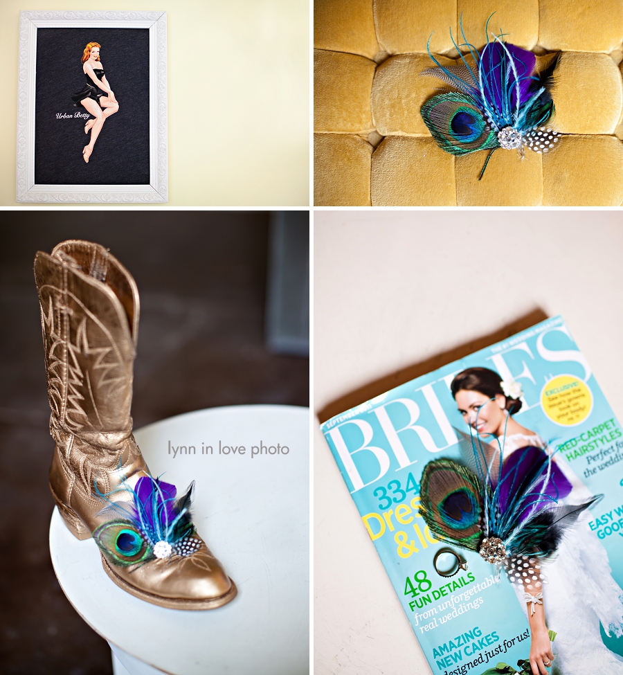 Wedding details with cowboot boot and rings at Urban Betty