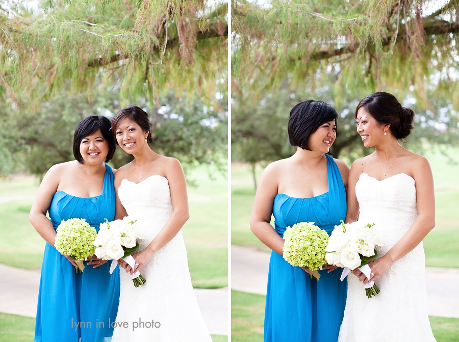 Sister Maid of Honor in peacock blue dress