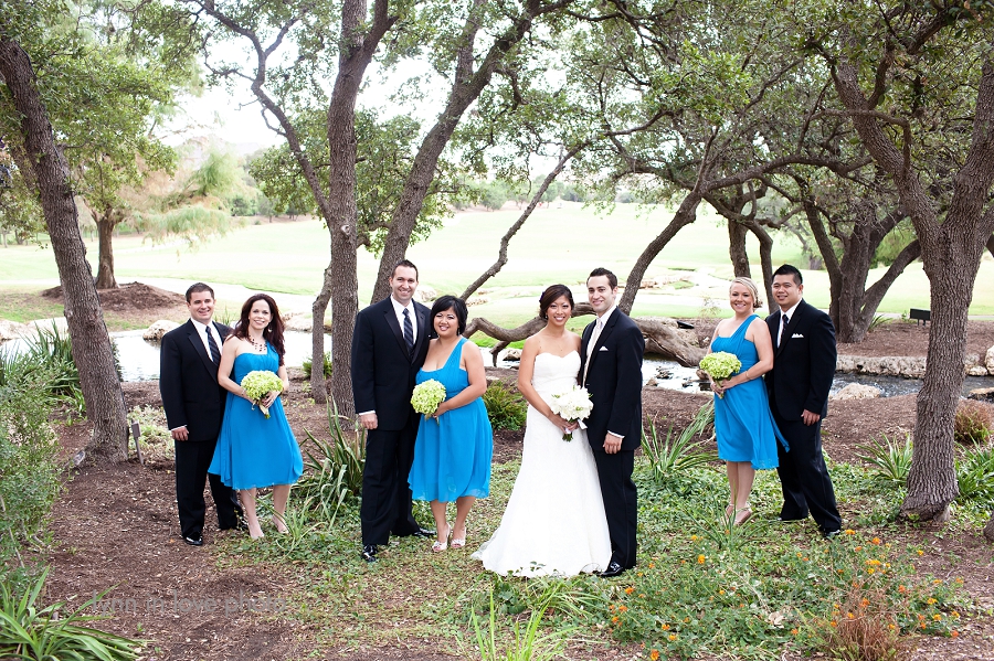  Austin Wedding Party in Peacock blue dresses 