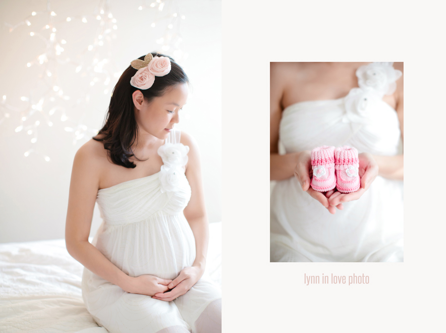 Lan_Maternity_Blog_002 Lan's soft and romantic maternity session with white dress and lights and pink baby booties by Lynn in Love Photo, Dallas Maternity Photographer
