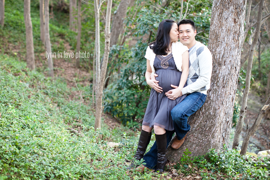 Lan_Maternity_Blog_012 Lan and Herman's romantic maternity session in Highland Park in gray dress and white shawlby Lynn in Love Photo, Dallas Maternity Photographer