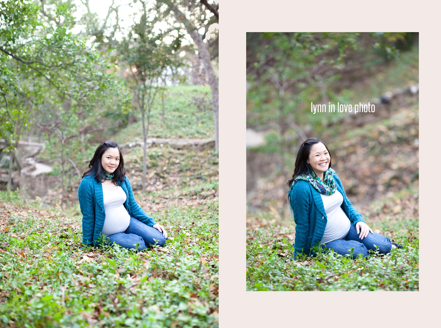 Lan_Maternity_Blog_013 Lan and Herman's romantic maternity session in Highland Park in turquoise blue cardigan and scarf by Lynn in Love Photo, Dallas Maternity Photographer