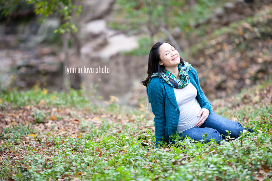 Lan_Maternity_Blog_014 Lan and Herman's romantic maternity session in Highland Park in turquoise blue cardigan and scarf by Lynn in Love Photo, Dallas Maternity Photographer
