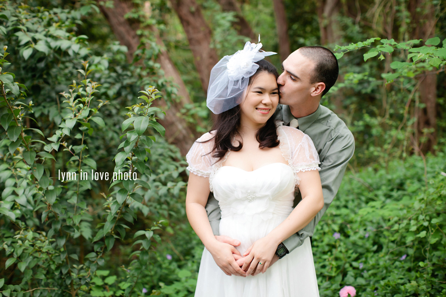 Minh and Thomas's Retro Vintage Bride + groom session in a lush green Dallas Park by Lynn in Love Photo, Dallas Wedding Photographer