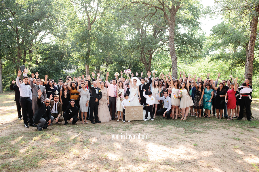 Gabi and Oscar's Vintage Glam Outdoor Wedding with a group shot by Lynn in Love Photo, Dallas Wedding Photographer