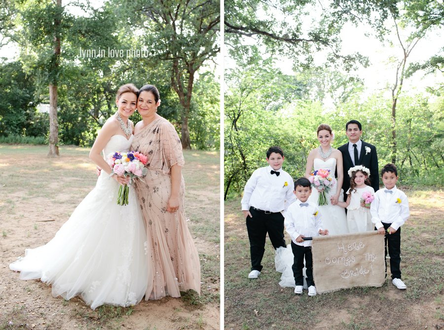 Gabi and Oscar's Vintage Glam Outdoor Wedding with bride and mom and flower girls by Lynn in Love Photo, Dallas Wedding Photographer