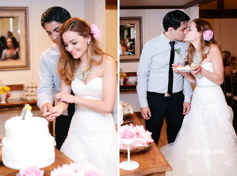 Gabi and Oscar's Vintage Glam Wedding Cutting the cake by Lynn in Love Photo Dallas Wedding Photographer