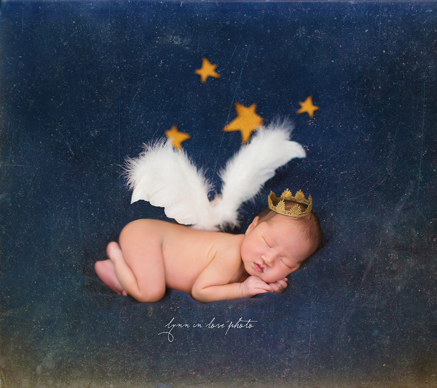 Fine Art Edit of Caden Newborn Angel dreaming in starts with texture