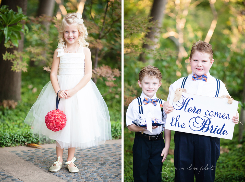 Lanchi and Todd's Rice University and Denver Bronco themed wedding with very cute flower girls and ringbearer wearing 