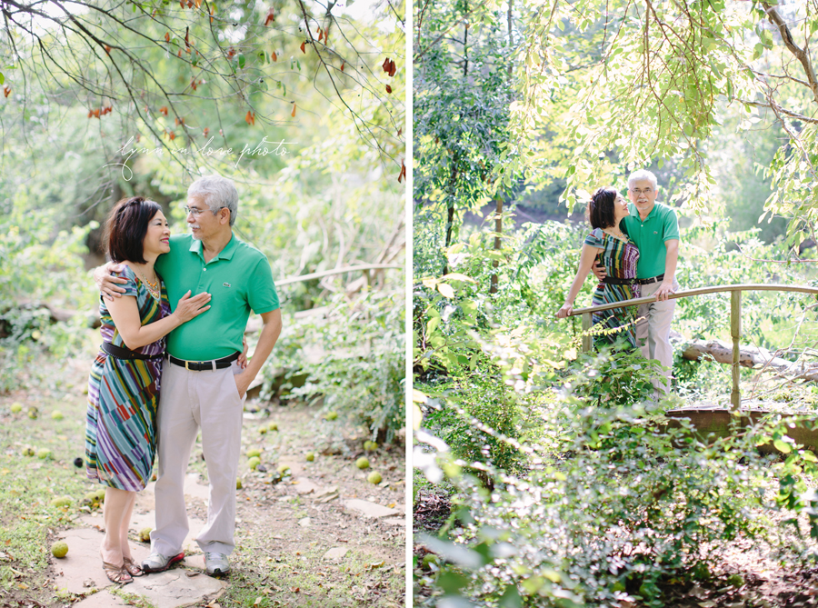 Mom and Dad Holiday Love Shoot at outdoor studio with colorful outfits and bridge by Lynn in Love Photographer, Dallas Ft. Worth Portrait Photographer