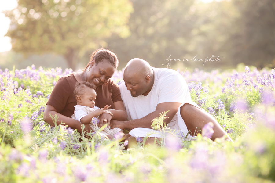 Sweet African American Family Portrait in Texas bluebonnets by Lynn in Love Photo, Dallas and Houston Family Photographer
