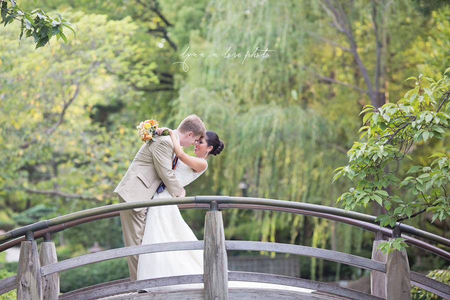 Beautiful japanese garden wedding portraits with weeping willow and moon bridge by Lynn in Love Photo, Dallas and Houston Wedding Photographer