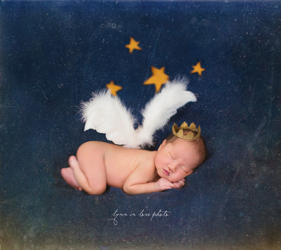 Angel newborn session with wings by Lynn in Love Photo, Dallas and Houston Newborn Photographer