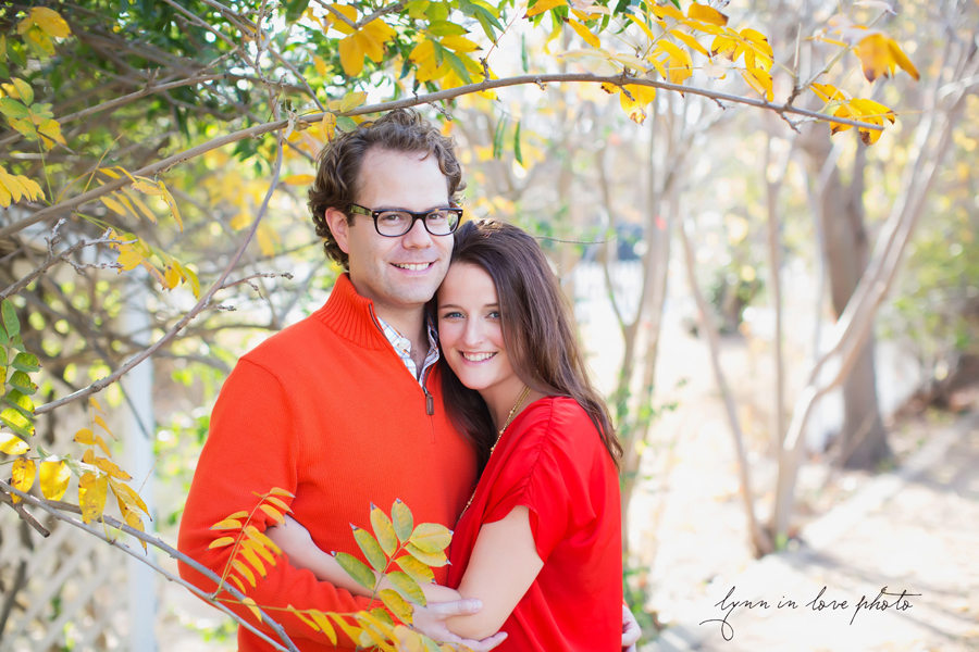Colorful love shoot with orange and tomato red shirts by Lynn in Love Photo, Dallas Portrait Photographer