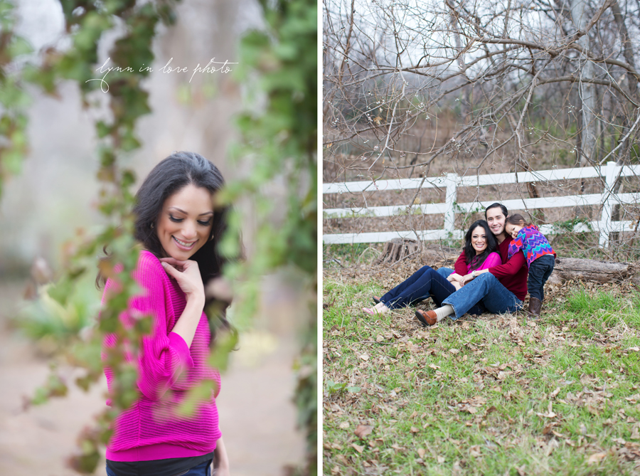 Mia, Kristin, and Carlos's Valentine session in bright colors (red and pink) at the outdoor studio by Lynn in Love Photo, Dallas and Houston Family and children photographer